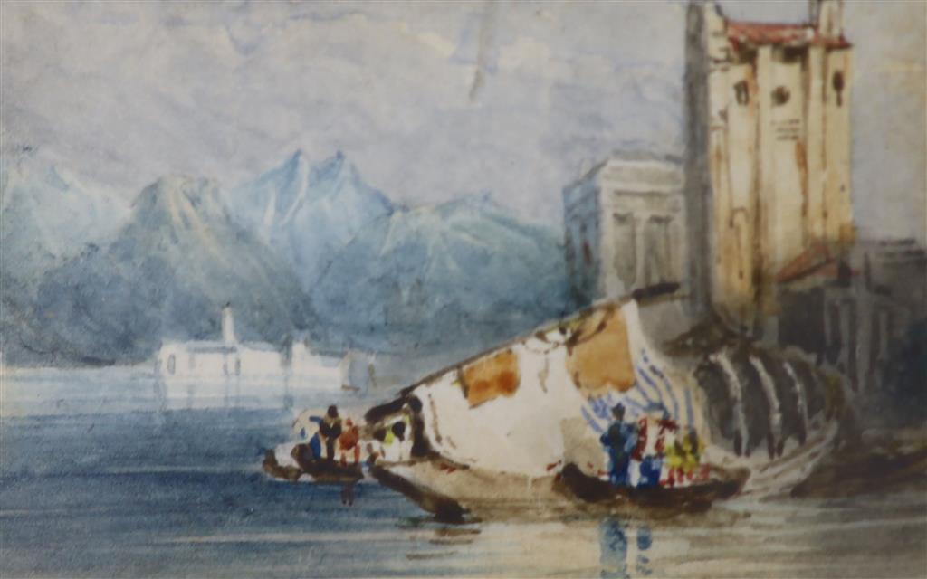 Frederick Mercer (1850-1939), Isola Bella, Angera and Pensarino, watercolour, 3.5 x 5cm, framed as one